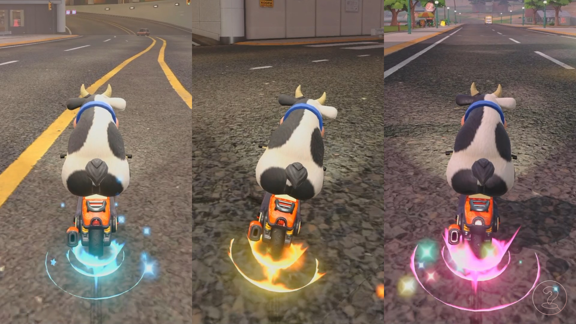The three stages of charge jump in Mario Kart World.