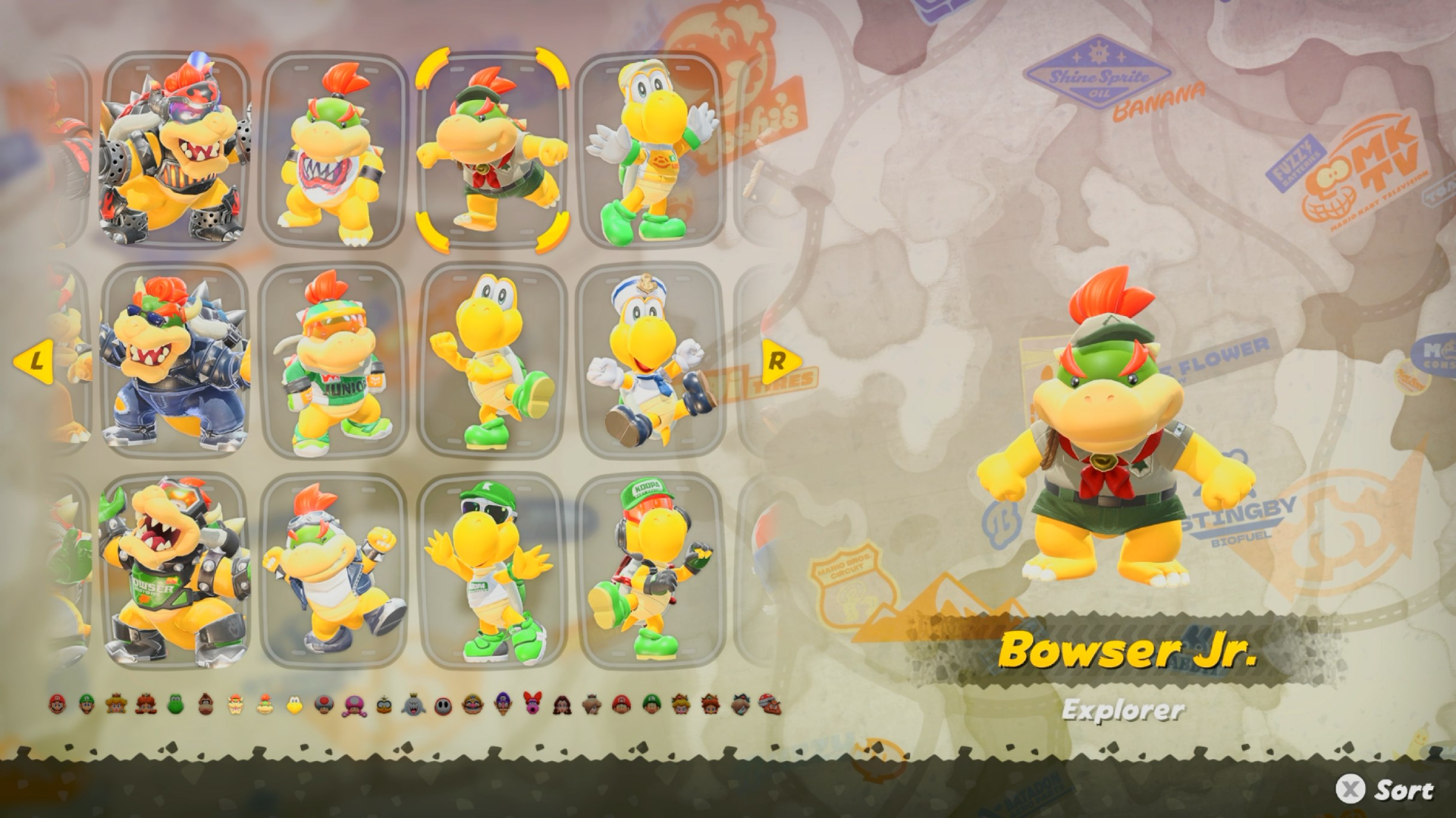 Bowser Jr in a boy scout uniform in Mario Kart World.