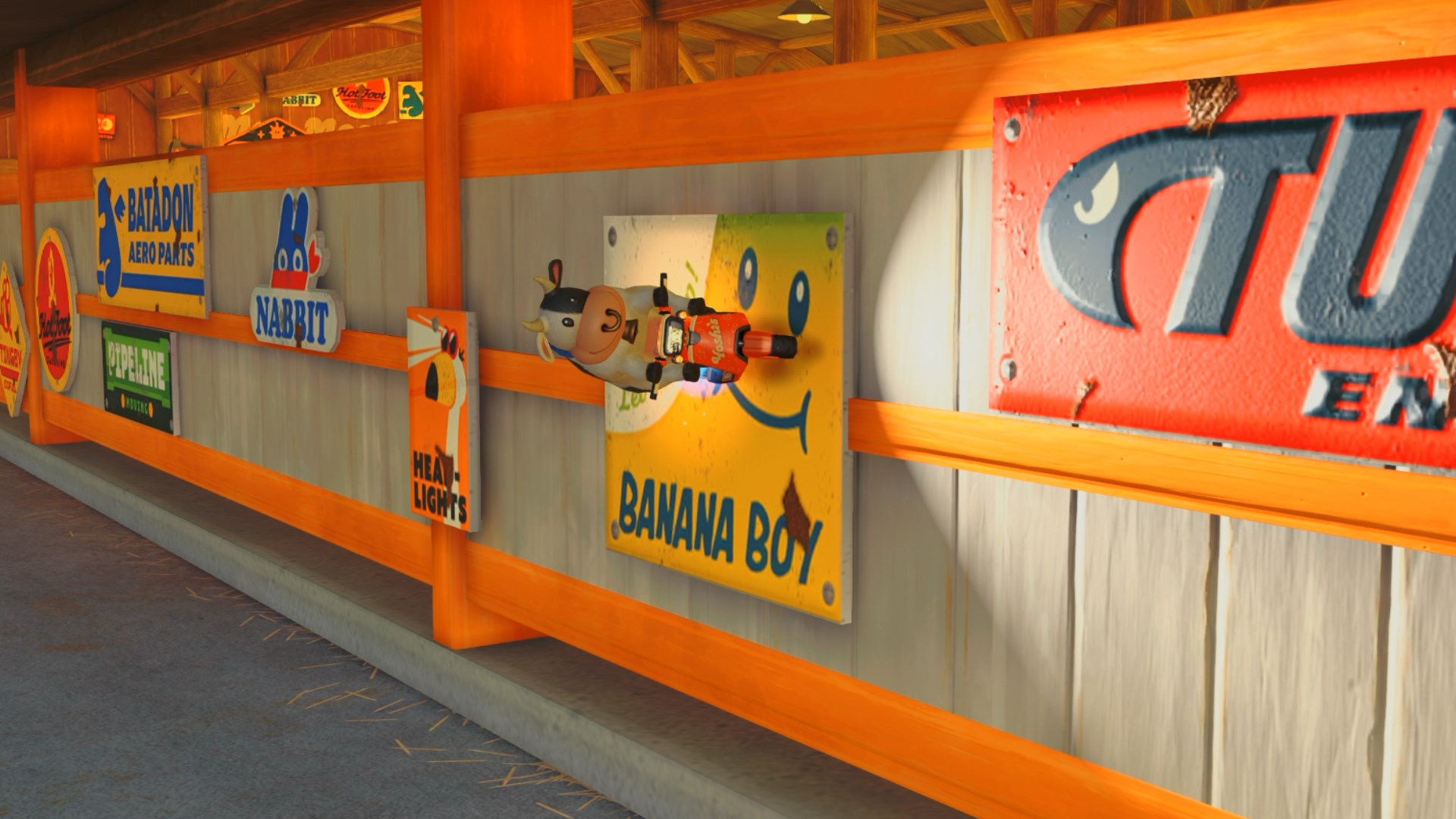 Cow driving on a wall in Mario Kart World.